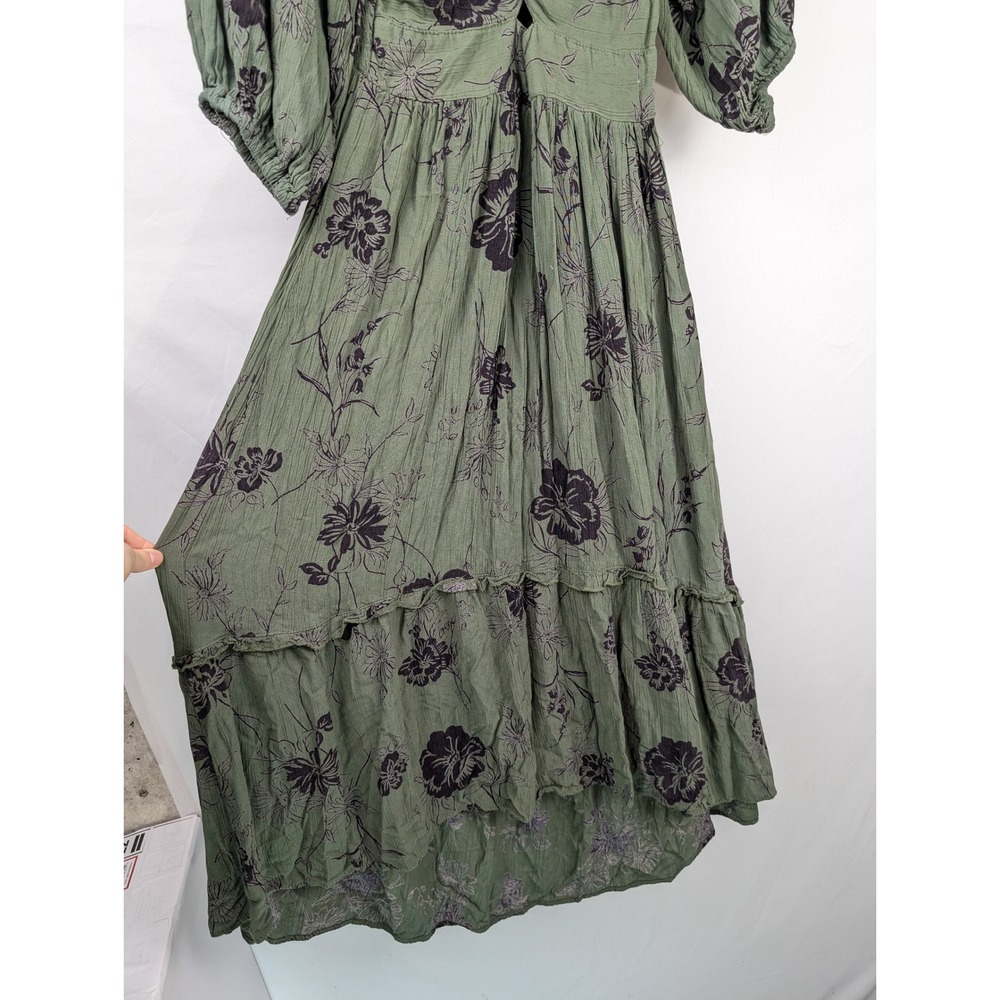 Floral Fairy Grunge Maxi Peasant Dress Sz M Green Cottagecore Witchy Whimsigoth - Picture 5 of 9